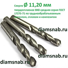 Сверло 11.2 мм по металлу цельное твердосплавное ВК8 средняя серия ГОСТ 17275-71 2309-0171