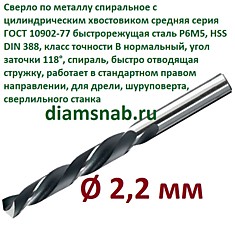 Сверло по металлу 2,2 мм спиральное ц/х ГОСТ 10902-77