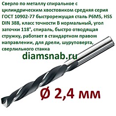 Сверло по металлу 2,4 мм спиральное ц/х ГОСТ 10902-77