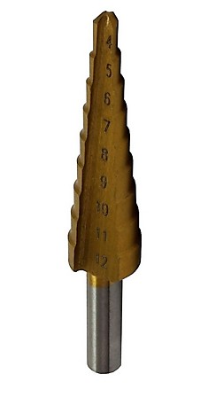 Сверло ступенчатое кобальтовое 4-12 мм M2 HSS-CO TiN 9 ступеней шаг 1 мм 4 5 6 7 8 9 10 11 12 мм
